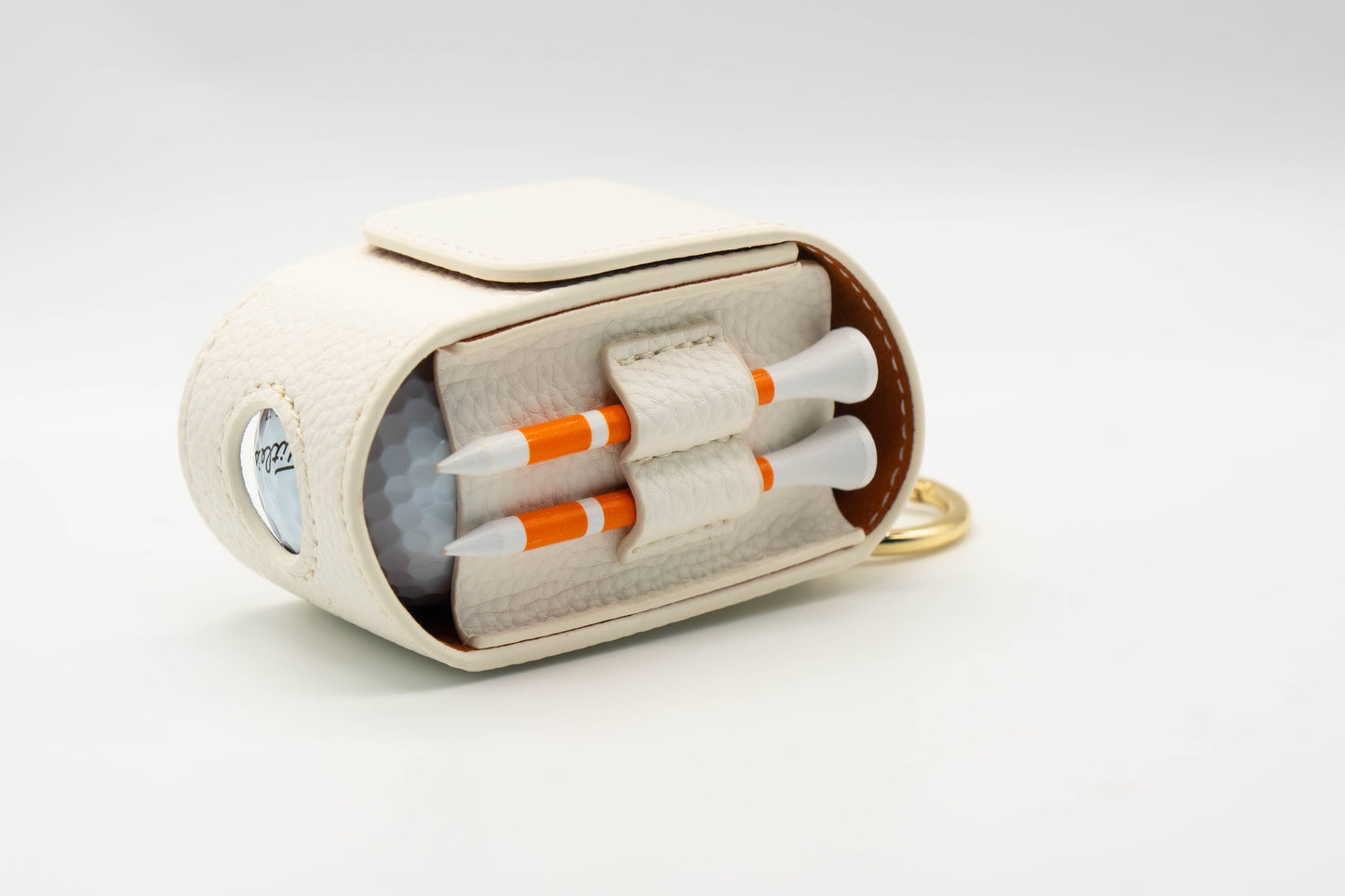 White golf ball pouch with two golf tee holders