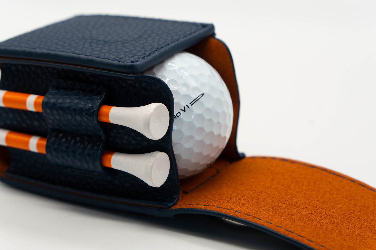 Navy Golf Ball Pouch with Golf Tees and Golf Ball